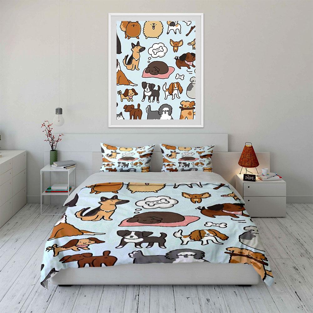 Cartoon Dogs Bedding Set Bedding Duvet Cover Set Duvet Cover Pillowcases  (1 * Duvet Cover 2 * Pillowcases, without duvet insert)