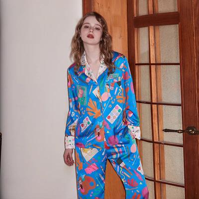 Удобная пижама из ледяного шелка, женская, с лацканами, на весну и лето, с длинным рукавом, домашняя одежда, новый стиль