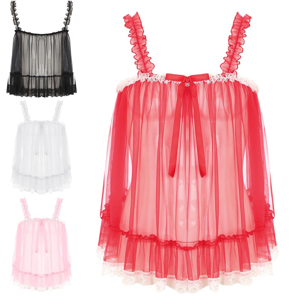 Мужское нижнее белье Sissy, прозрачное кружевное нижнее белье, платье, сексуальная сорочка, искушение, одежда для сна