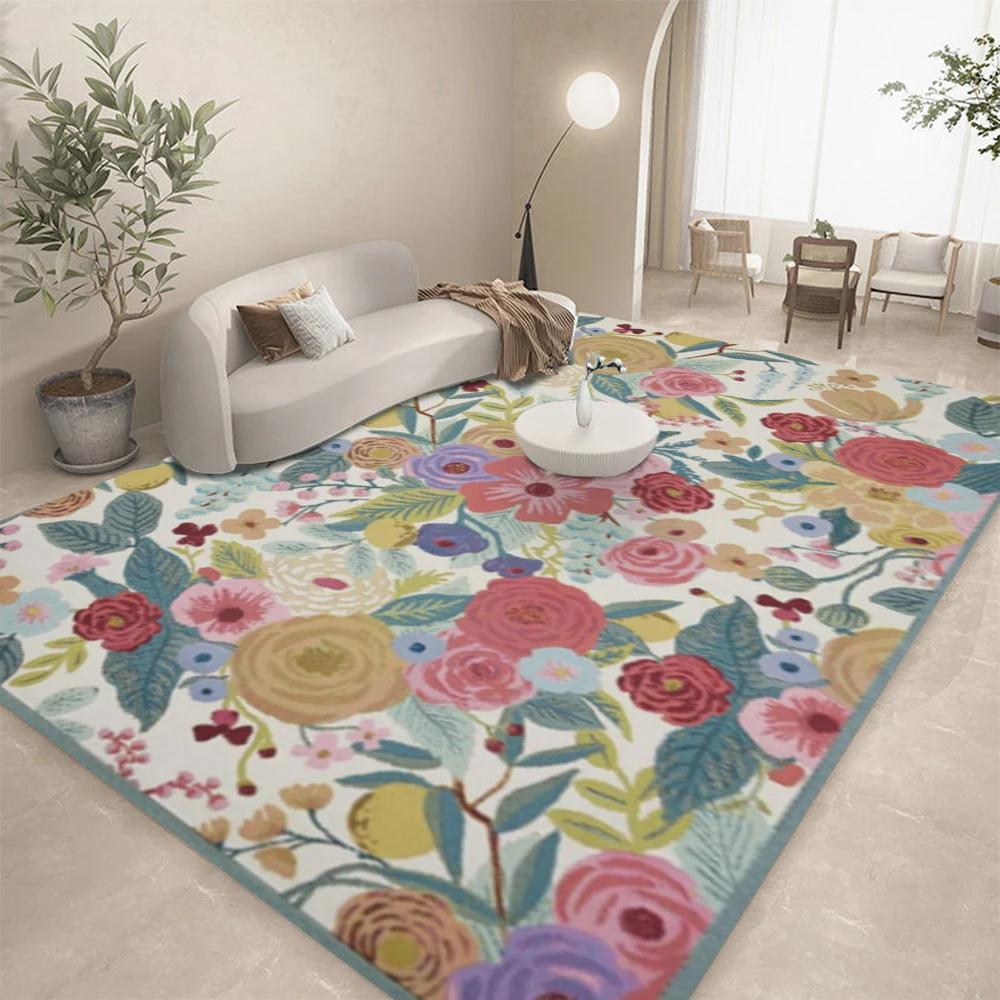 Elegant French Floral Carpet for Living Room Home Decor Sofa Rugs Bedroom Rug Lounge Kitchen Coffee Table Floor Mat Indoor Rug