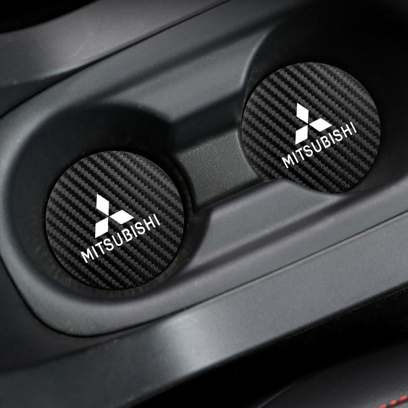 2Pcs Car Logo Silicone Water Cup Pad Cushion For Mitsubishi Lancer Ralliart ASX Mirage Pajero Xpander Attrage L200 Eclipse Cross