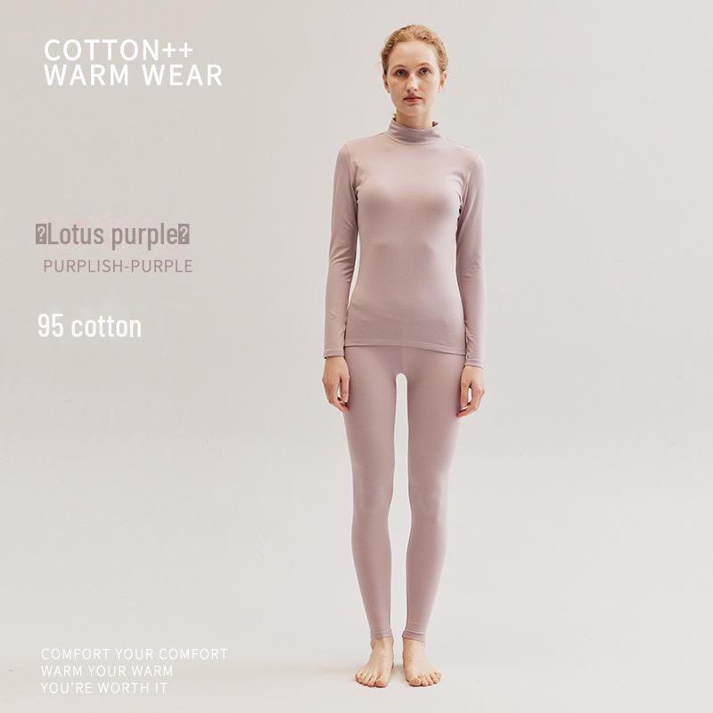 Женский хлопковый термокостюм со средней горловиной: Комплект из брюк и рубашки облегающего кроя на осень