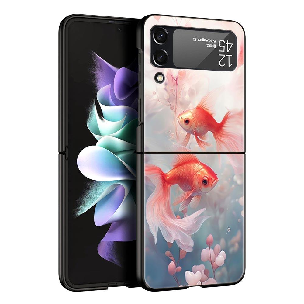 Жесткий чехол из поликарбоната с изображением золотой рыбки для Samsung Galaxy Z Flip 7 6 5 4 Черный чехол для Galaxy Z Flip 3 Складной корпус Fundas Сумка