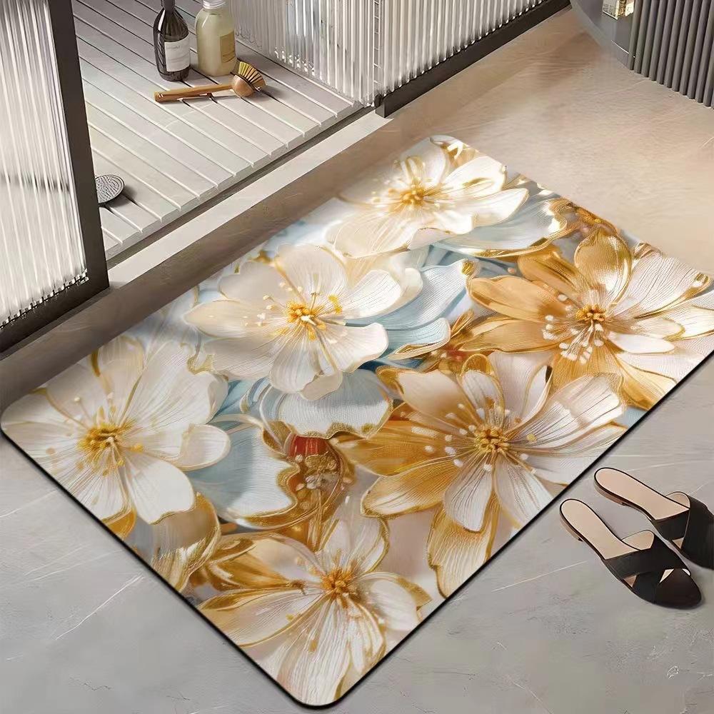 Light Luxury 3D Three-dimensional Flower Household Toilet Absorbent Mat Bathroom Toilet Diatom Mud Non-slip Carpet