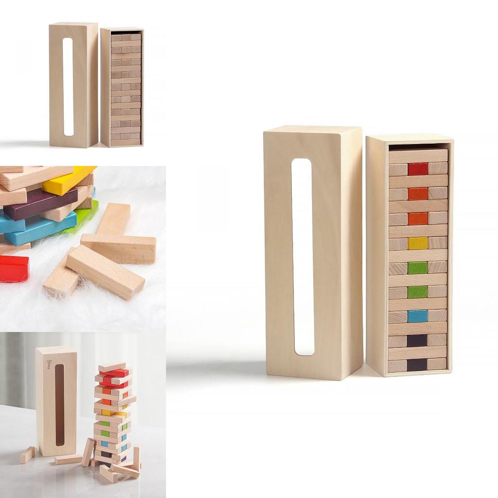 Kids Wooden Construction Blocks With Smooth Edges And Eco Paint For Toddler Development