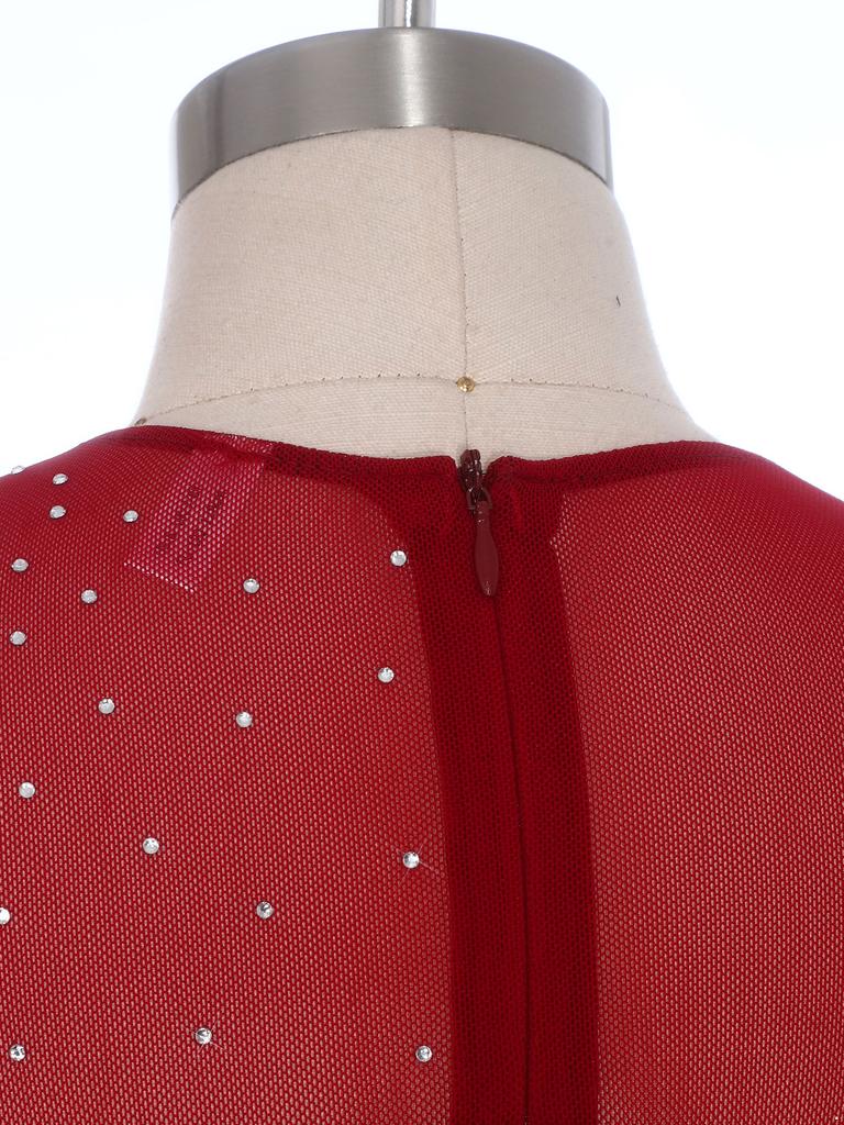 Kids Girls Dance Competition Dress: Color Block Patchwork Side Split Mesh with Shiny Rhinestones & Back Invisible Zipper for Lyrical Performance