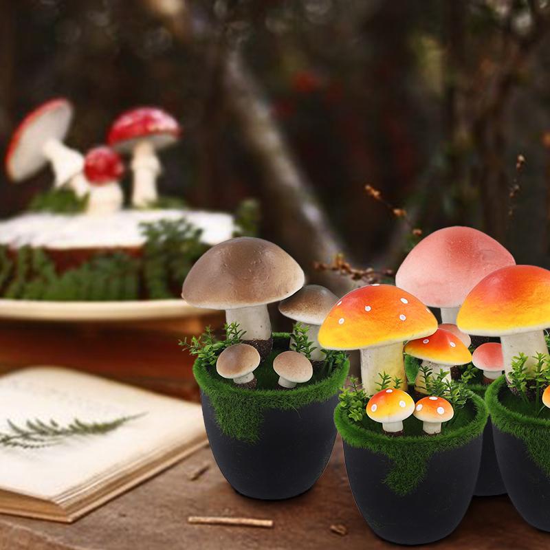 1PC Potted Faux Garden Decor Simulation Moss Flower Pot Mushroom Artificial Mushroom Bonsai Plant