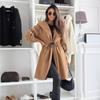 Plus Size Women's Fashion Lace Up and Hooded Lapel Wool Long Sleeved New Autumn Coat