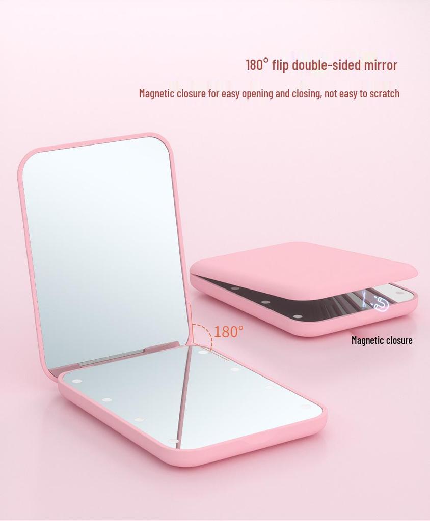 Портативное светодиодное зеркало для макияжа с 2-кратным увеличением - Ручное, складной дизайн