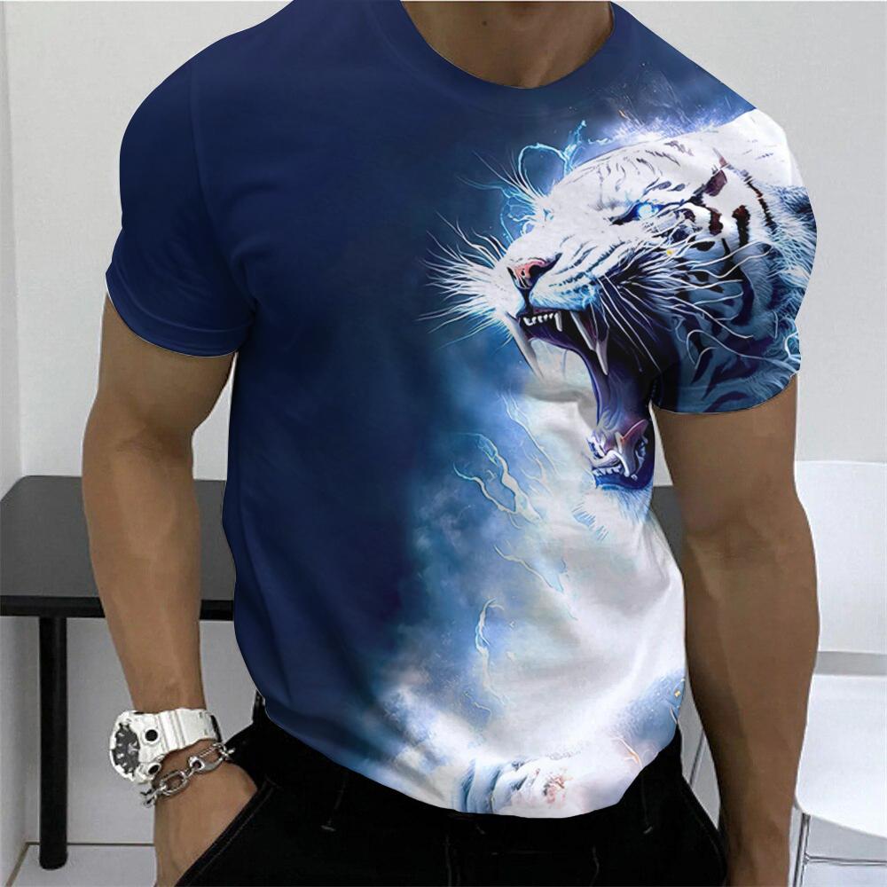 Летние футболки мужские с животным тигром 3d принт модные топы с короткими рукавами микроэластичная спортивная футболка для фитнеса мужская одежда