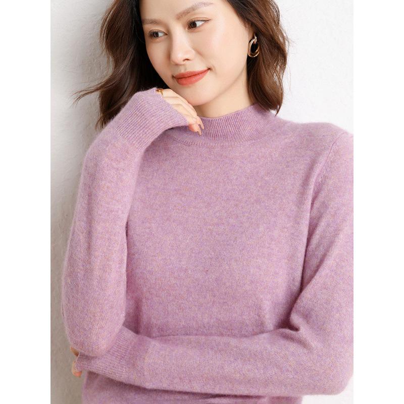 Cashmere Women's Half-High Neck Sweater: Autumn/Winter Classic Loose Fit Pullover.