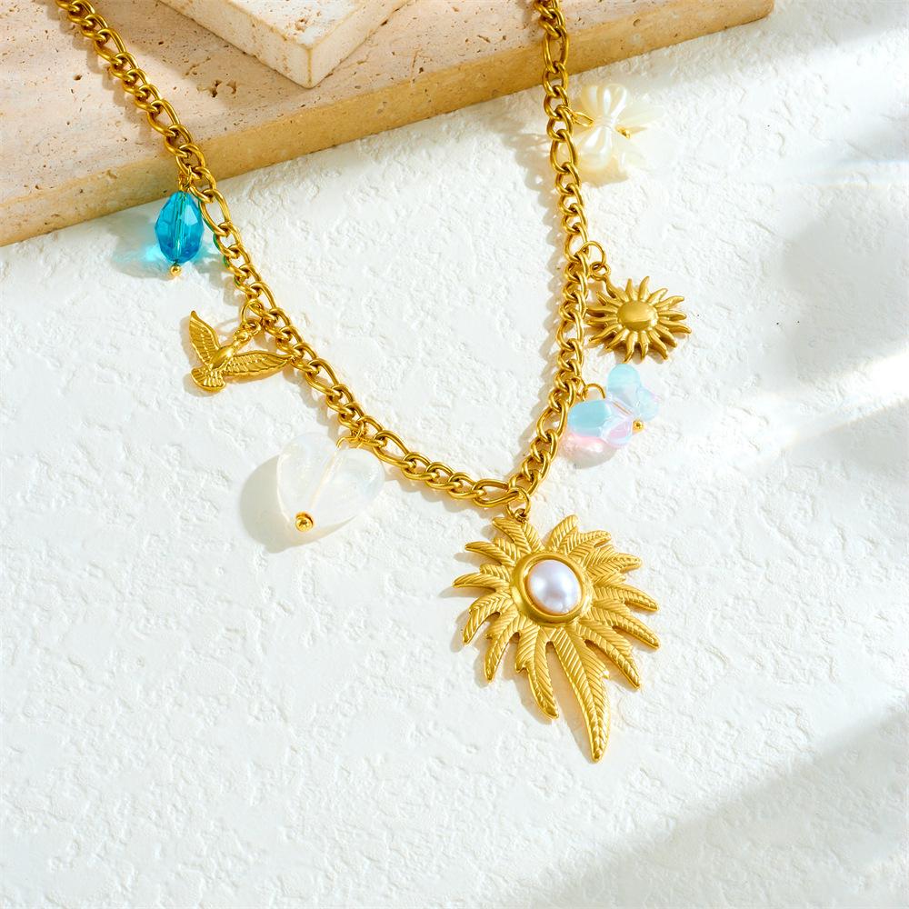 Vintage Love Heart Pearl Choker Necklace Pink Floral Gem Round Pendant Layered Sweater Chain Fashion Jewelry