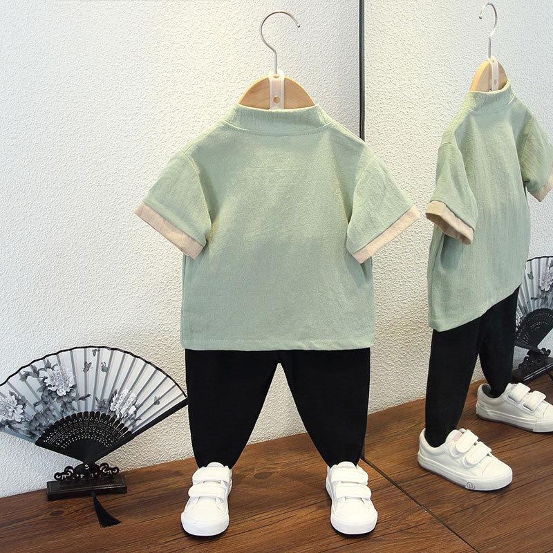 Летний костюм ханбок для мальчиков в стиле «цветение сливы», ретро-детский костюм в стиле Тан, летний костюм для мальчиков и детей в старинном стиле, из хлопка и льна, тонкая секция из пеньки в китайском стиле