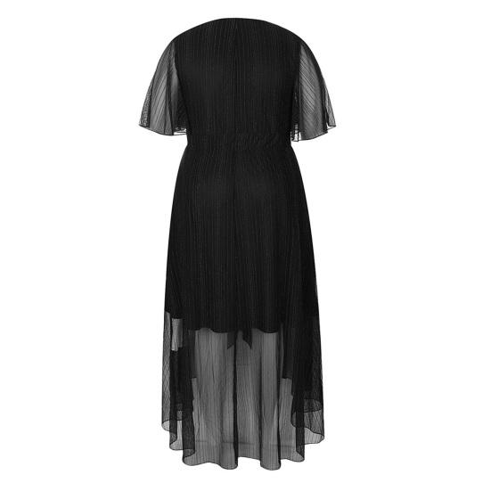 Женское платье больших размеров с V-образным вырезом, коротким рукавом, эластичным поясом и струящимся подолом, однотонное повседневное вечернее платье средней длины