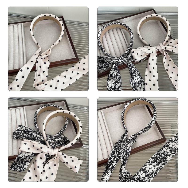 Элегантная повязка на голову с точечным/цветочным принтом, показ модели, пасторальная повязка для девочки