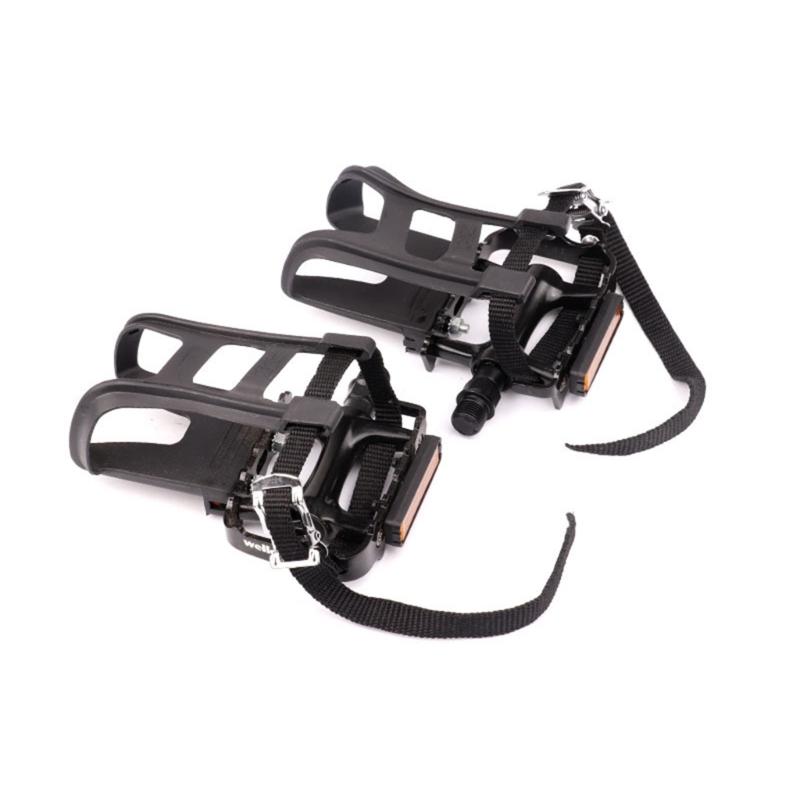 Педали для горного велосипеда с ремешком и туклипсами Велосипедные нескользящие педали для велотренажера, спин-байка и уличных велосипедов