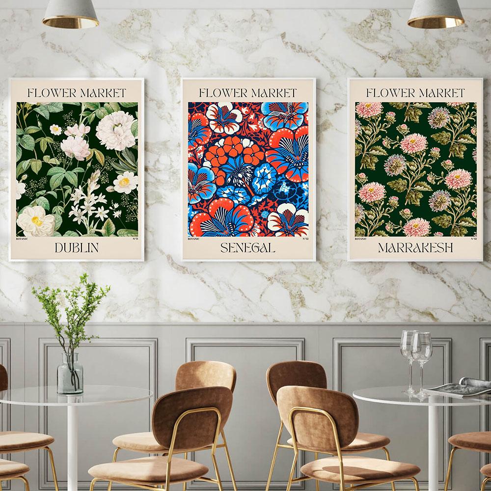 Цветочный рынок Париж Лондон печать плакатов винтажная ботаническая картина на холсте с растениями абстрактная настенная живопись скандинавская картина для гостиной