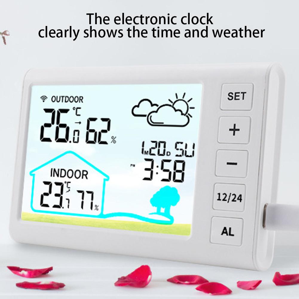 Wireless Weather Station Temperature and Humidity Monitor Alarm Clock Inside Outside Thermometer with Backlight for Home Office