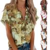 Women's Short Sleeved Shirt, Daily Fashion Printed Button Top, Chest Pocket Cardigan