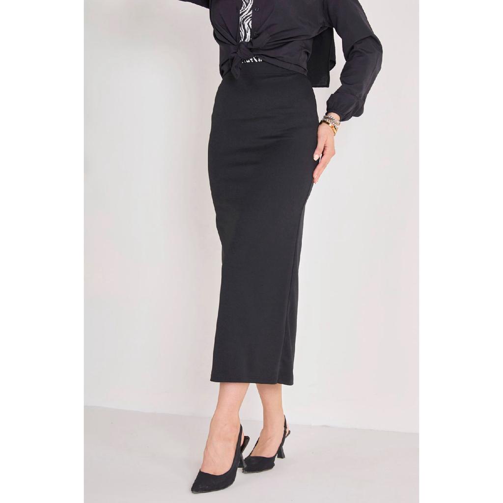 Однотонная женская черная юбка-карандаш среднего размера — 23054