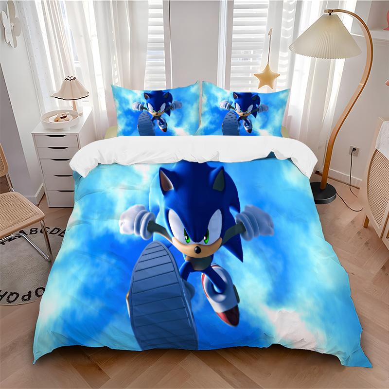 Sonic Hedgehog Print 3Pcs Bedding Setduvet Cover With 2 Bedropillowcase Home Birthday Gift