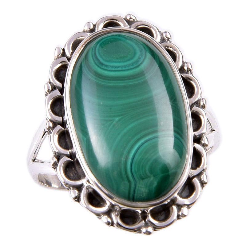 Ювелирное кольцо из стерлингового серебра 925 пробы с натуральным малахитом, размер 10 n2h52