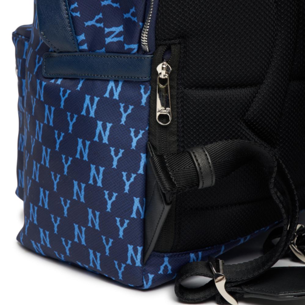 MLB Monogram Series NY Yankees Commuter Vintage Floral Print Polyester Backpack Unisex Backpack Dark-Blue 3ABKM012N-50NYL