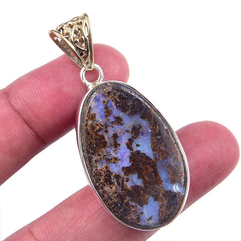 Подвеска из натурального камня Боулдер Опал, ручная работа, из стерлингового серебра 925 пробы, 2 дюйма, u0T67