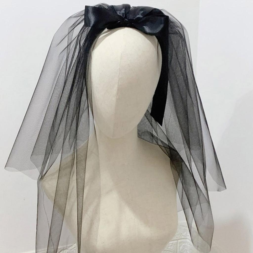 Bridal Lace Veil Women Layered Tulle Bachelorette Party Wedding Veil with Ribbon Bowknot for Wedding Party