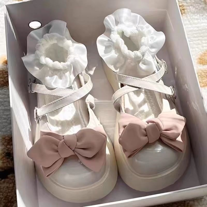 Children's platform shoes with bow2026New autumn large-toe Mary Jane leather shoes with thick soles in Lolita style