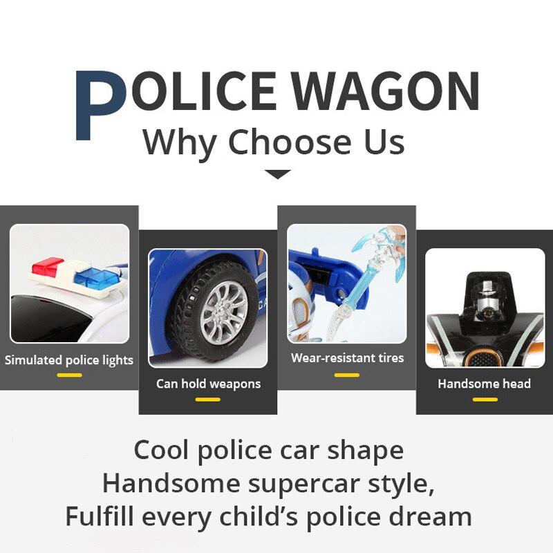 Blue Children's Collision Deformation Police Car Toy Boy Inertia Impact One-button Deformation Car
