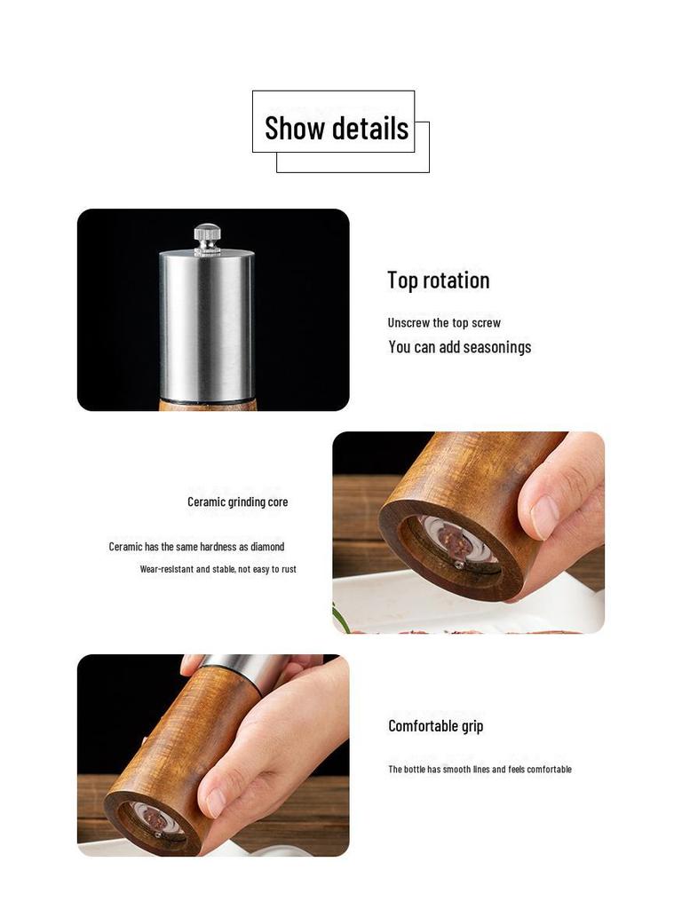 Набор из нержавеющей стали и дерева: перечница и солонка с керамическим сердечником