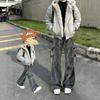 Mens Black Gray Cargo Jeans Straight Leg Flare Denim Pants Streetwear