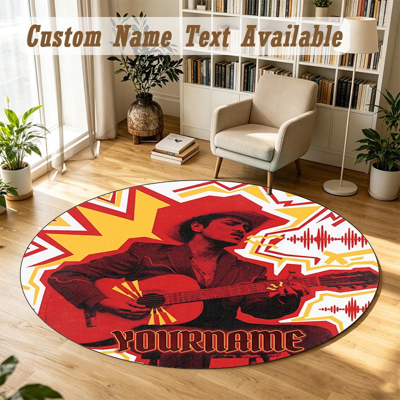 Round Rug Custom NameBruno Mars Pattern Non Slip Carpet Home Floor Decor