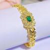 CMM High Quality CZ Green Cubic Zirconia Women Shield Charm Bangle Bracelet Dubai Yellow Gold Color Wedding Jewelry for Brides