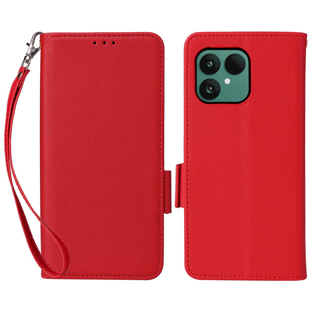 For Fairphone 6 Case with Wrist Strap Litchi Texture PU Leather Wallet Phone Cover