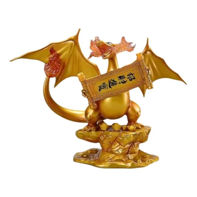 Premium 23cm Charizard Pvc Figure Unique Golden Color Design Eye-catching Home Decor