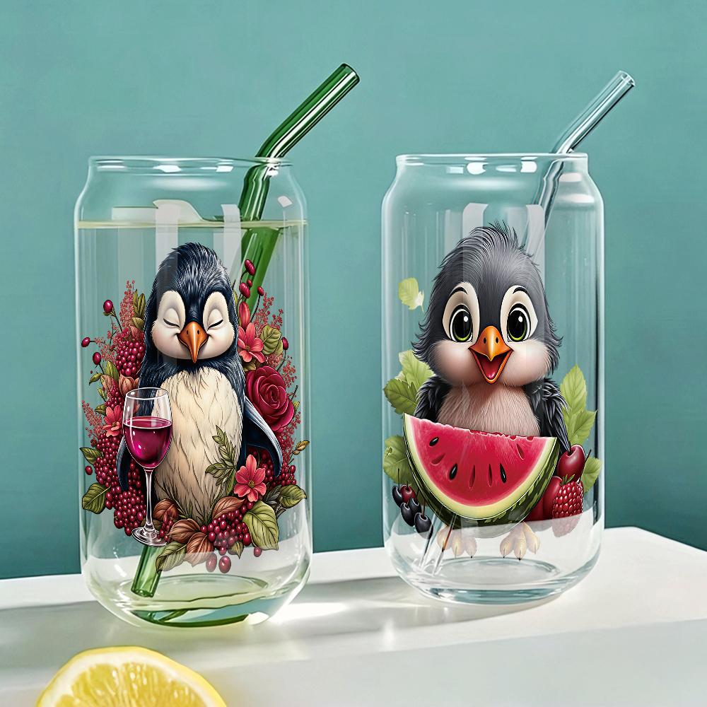 6PCS Whimsical Cute Summer Bird Crystal Stickers Tropical Parrot Floral Umbrella for Glass Cups, Water Bottles DIY Scrapbooking