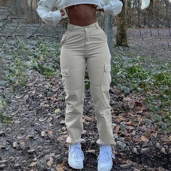 Женские брюки-карго с несколькими карманами и высокой талией, сплошной цвет, мягкие дышащие пуговицы с приподнятым задом и застежкой-молнией, уличная одежда, женские длинные брюки