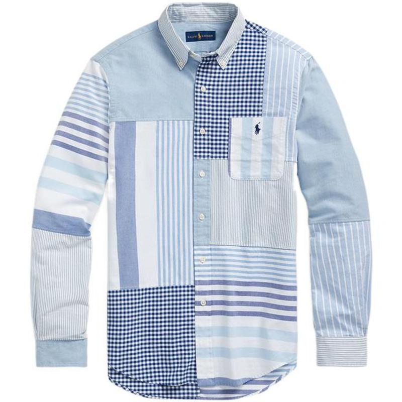 Ralph Lauren SS22 Классическая рубашка Оксфорд с веселой полоской Мужская Синяя MNPOWOV16821970-999
