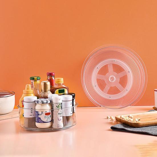 Органайзер Lazy Susan для хранения специй, вращающийся на 360 градусов, большая емкость, прозрачный поворотный столик для специй