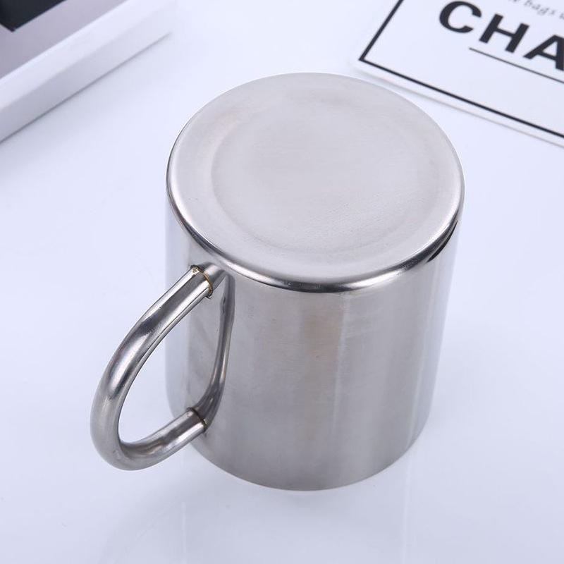 New Convenient Silver Handle Double Wall Stainless Steel Portable Coffee Mug Travel Cup 220ml 300ml 400ml