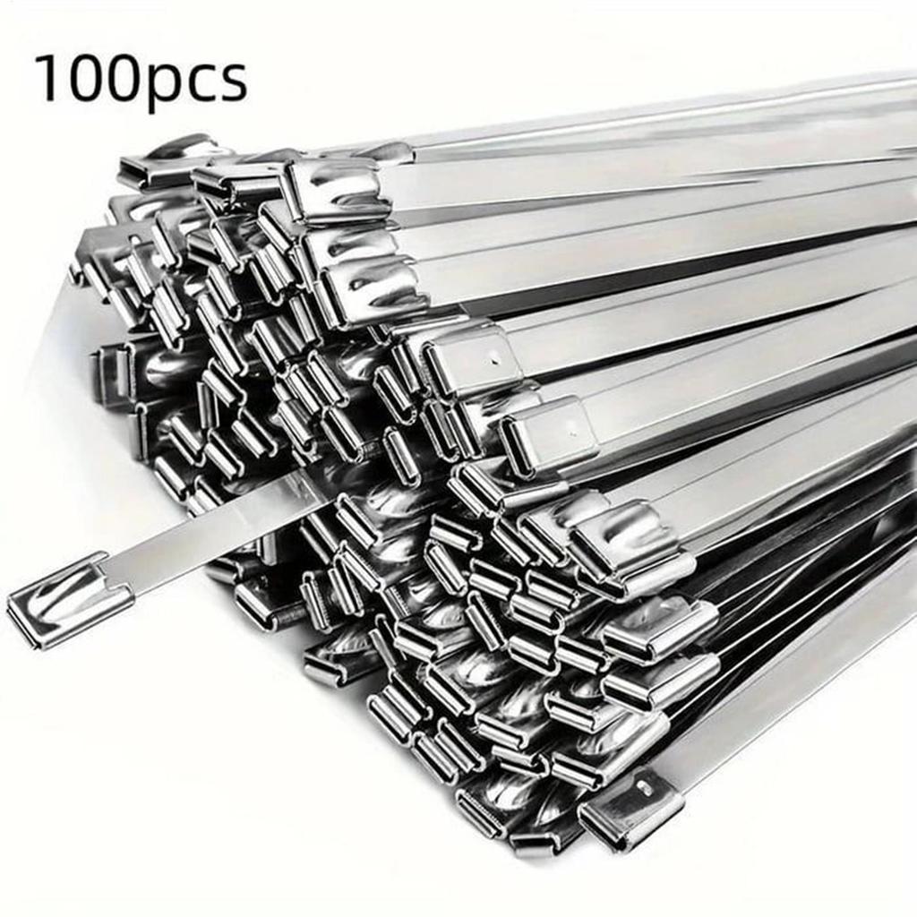 Metal Zip Ties 100 Pieces Stainless Heavy Duty Zip Ties Electrical Cord Management for Agricultural Patio Lawn Garden Roofing