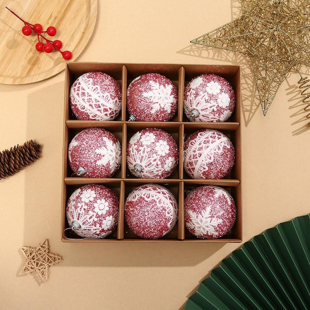 9PCS Glitter Christmas Ball Ornaments Lightweight Traditional Xmas Hanging Balls Reusable Snowflake Pattern