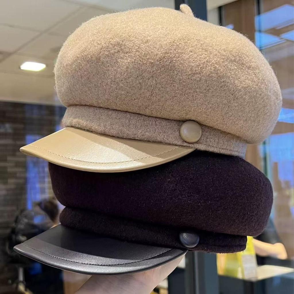Women's Wool Felt Leather Brim Duckbill Cap - Autumn/Winter British Retro Beret