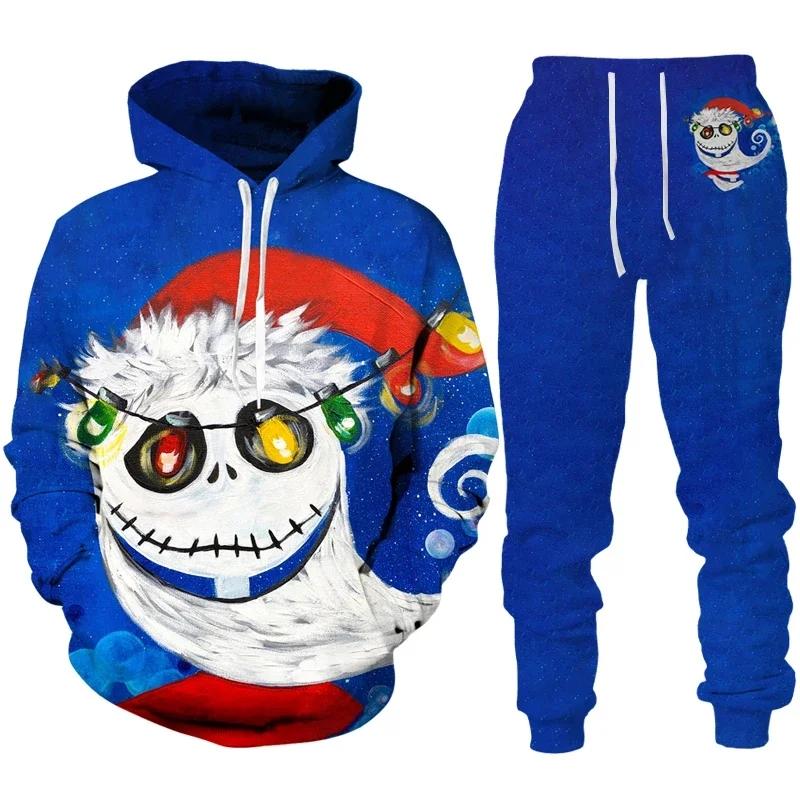 Худи с 3D-принтом, костюм, Рождество, Дед Мороз, мужской, женский, спортивный костюм, брюки, наборы из 2 предметов, Новый год, праздничная вечеринка, повседневный пуловер, оверсайз