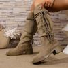 New Style Spring and Autumn Women's Luxury Retro Style Boots Thick Heel Long Tube Slim Stacked Middle Tube Boots