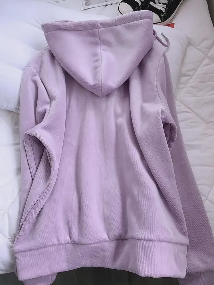 Женская плюшевая утолщенная розовая толстовка с капюшоном - повседневная куртка с длинными рукавами в корейском стиле на молнии для осени и зимы