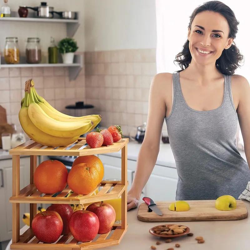 Кухонная деревянная подставка для мисок, шкаф-полка для хранения, угловая полка для ванной комнаты, угловая полка для специй, бамбуковая трехъярусная полка для хранения из массива дерева YLE634