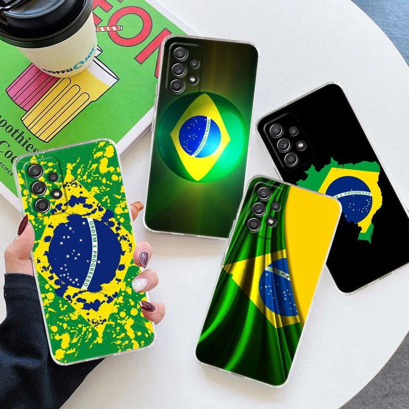 Прозрачный мягкий чехол для телефона с флагом Бразилии для Samsung Galaxy A56 A57 A37 A55 A54 A36 A35 A26 A25 A16 A17 A07 A52 A34 A73 A53 A21s